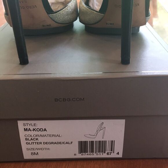 🎉HP🎉BCBGMaxAzria Black w/silver glitter heels 8M - Picture 9 of 10